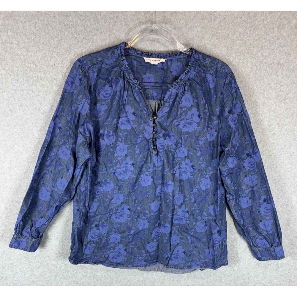 Beachlunchlounge Shirt Womens Medium Blue Floral Boho Peasant Top‎ Long Sleeve